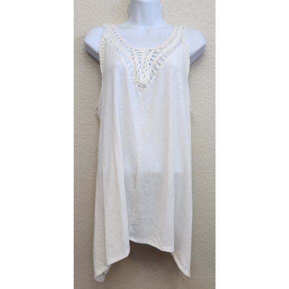 Lane Bryant White Crochet Bodice Sleeveless Top 18 20 Flowy Lightweight Soft - Picture 1 of 6
